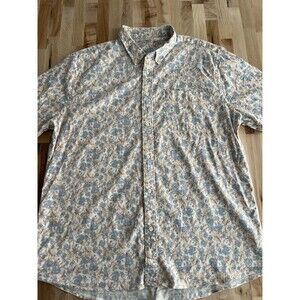 Faherty Men's Short Sleeve Collared Button-Up Blue Orange Print XXL